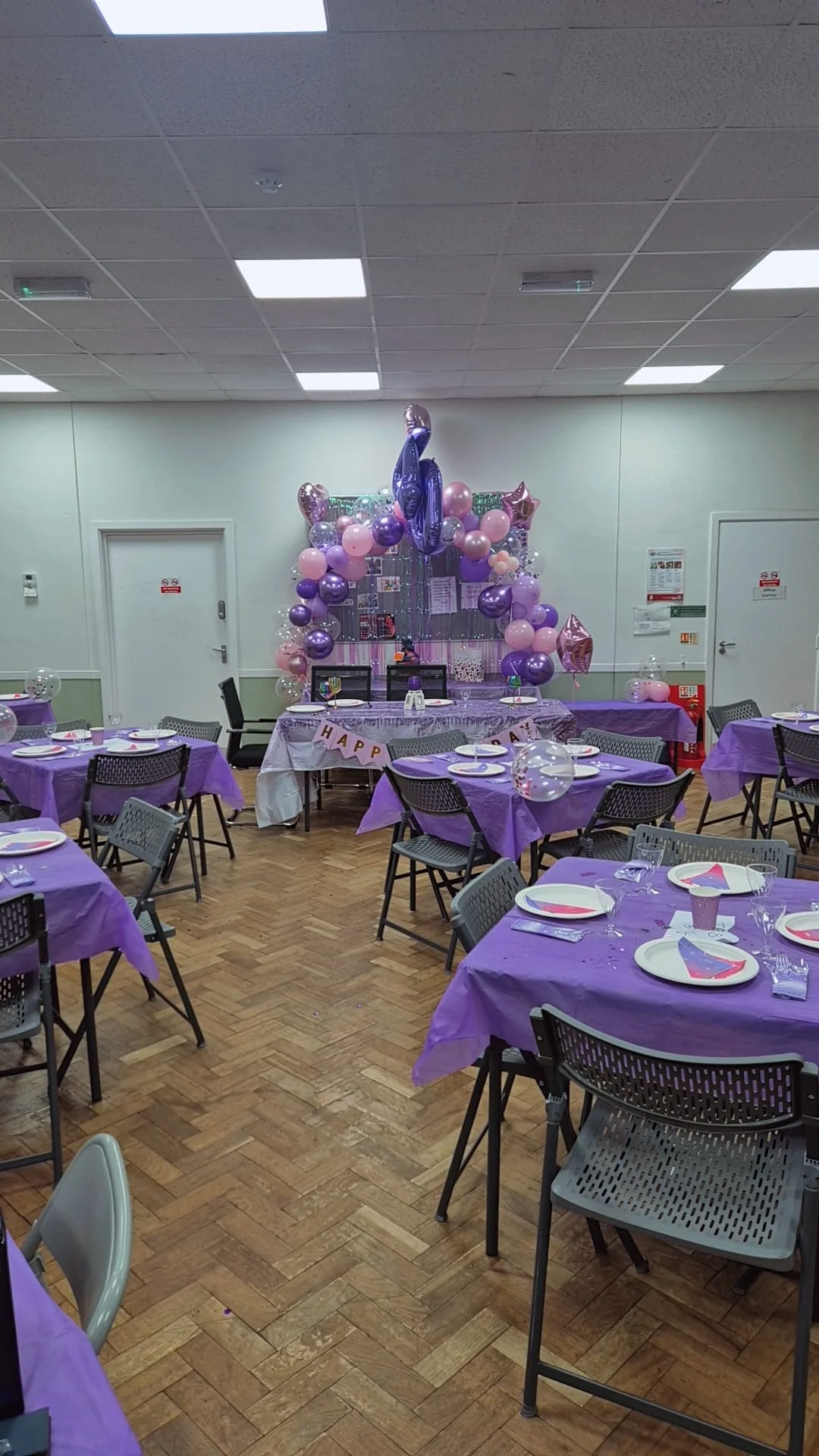 The main hall at Greaves Square set up for a birthday party