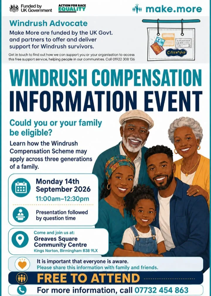 Windrush Compensation Information Event flyer